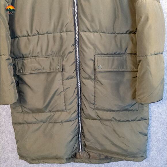 Dip Quilted Puffer Jacket Olive Green Trench Full-Zip Hooded Gorpcore Women's XL - Picture 11 of 12